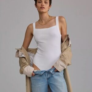 PILCRO ANTHROPOLOGIE White Sleeveless Square-Neck Bodysuit Size XL